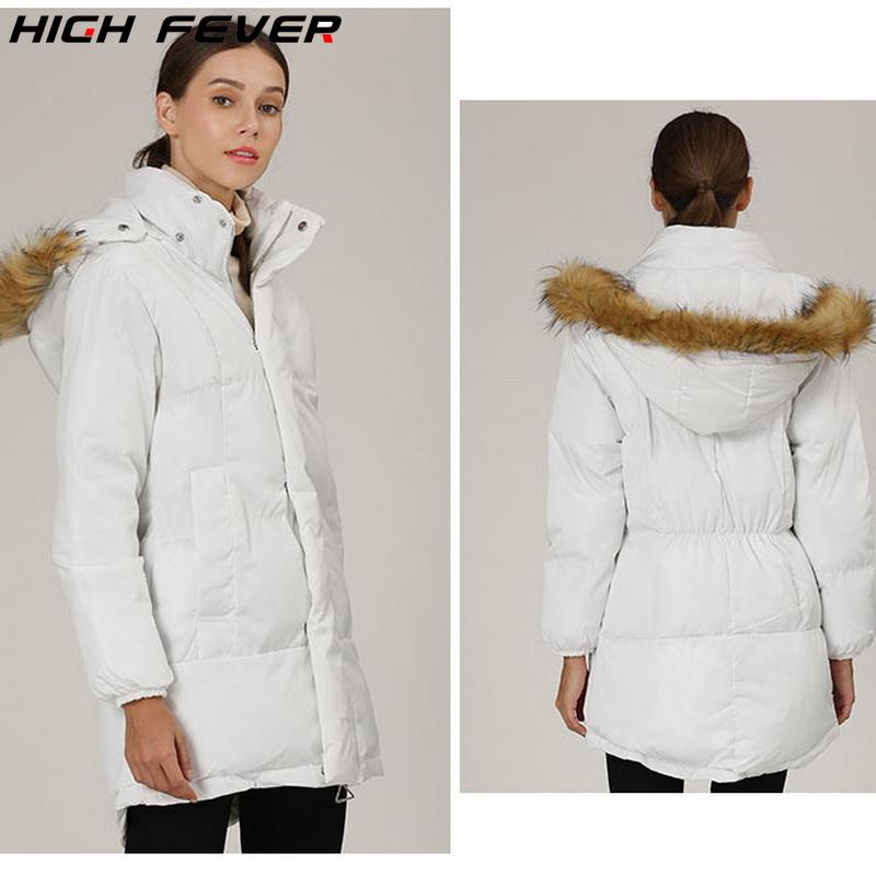 

Women Winter Warm Duck Jacket Ski Thicken Snow Thick Coat Parka Large Fur Collar Cotton Women' Long White Color Coat Jacket