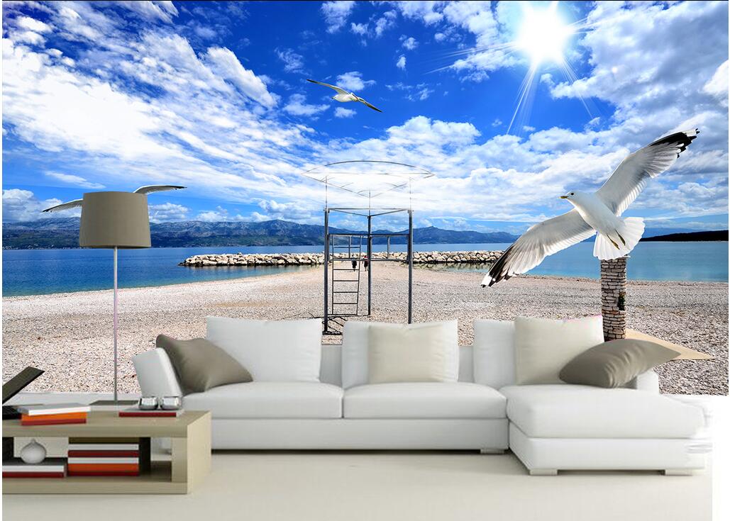 

WDBH custom photo 3d wallpaper Blue sky and white clouds beautiful beach scenery room home decor 3d wall murals wallpaper for walls 3 d, Non-woven