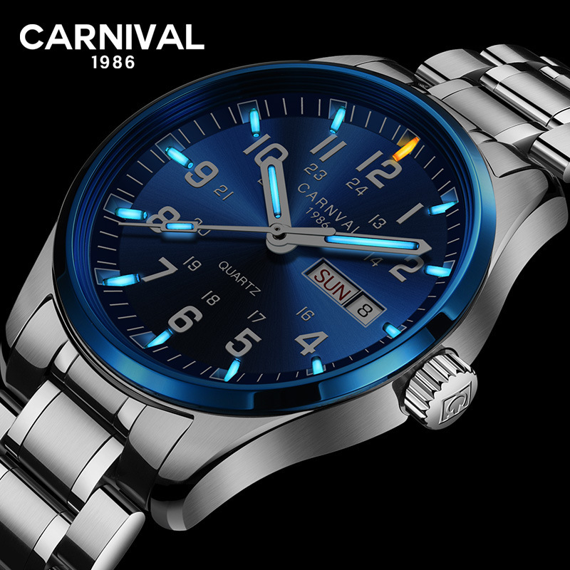 

Carnival Top Luxury Mens Watches Tritium T25 Luminous Double Calendar Quartz Watch Men Waterproof Wristwatches Relogio Masculino T200409, Color 3