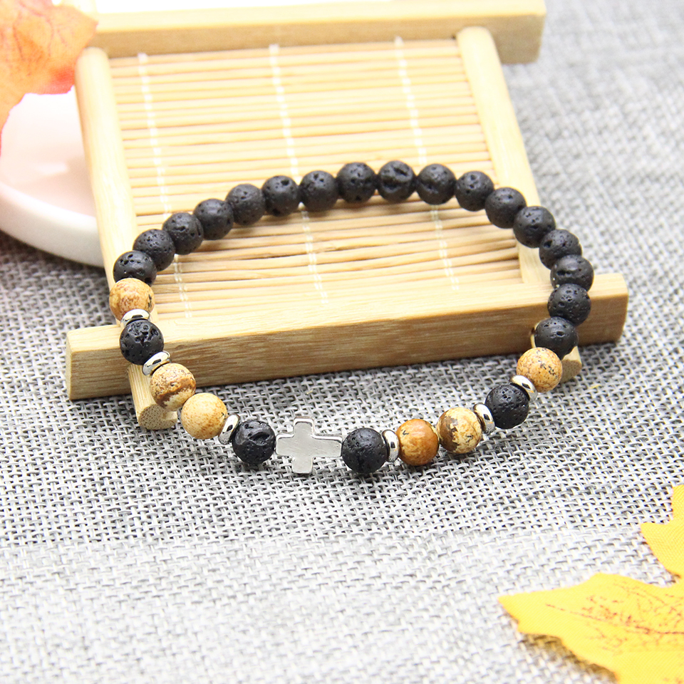 

New Design Cross Beade Religious Bracelet Wholesale 10pcs/lot 6mm Best Quality Natural Stone Beads with Hematite Royal Cross Jesus Bracelets