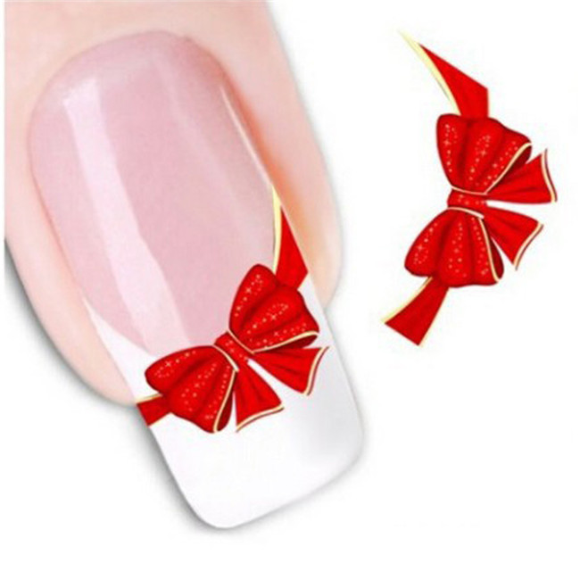 

10PCS/Pack Red Bow Ties Water Transfer Stickers Nail Art Decoration French Tips Full Wraps Decals Nail Art