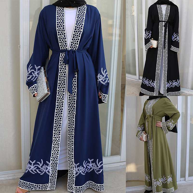

Siskakia Eid Abaya 2020 New Laces Embroidered Patchwork Middle East Islamic Dubai Abaya Open Front Kimonos Kaftans & Jubah UAE