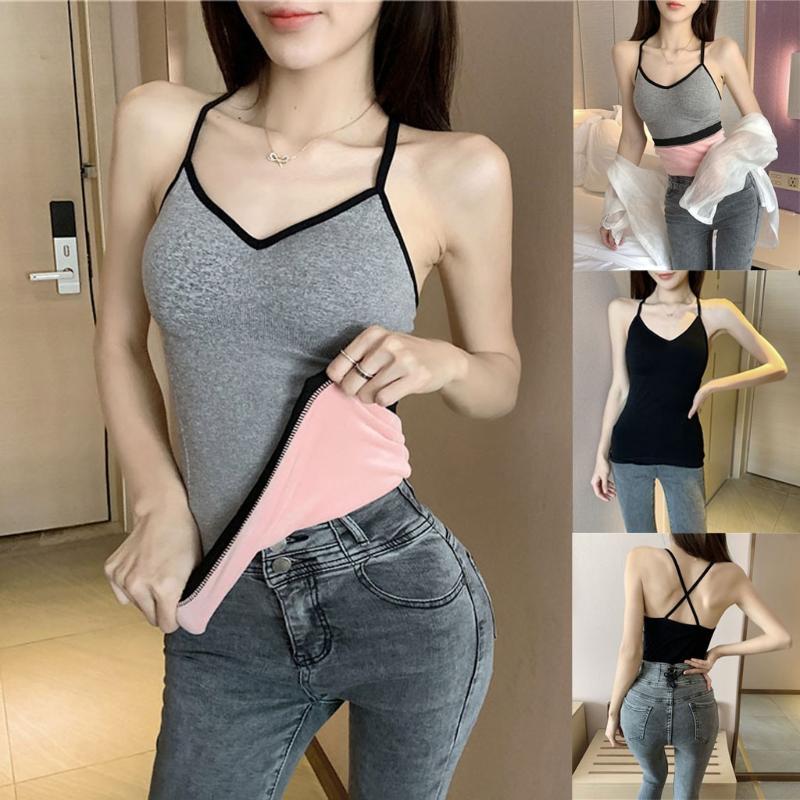 

kawaii women clothes vintage t shirt women Casual Bottoming Sleeveless Vest V-Neck Solid Tank Velvet Vest Tops ropa mujer, Black