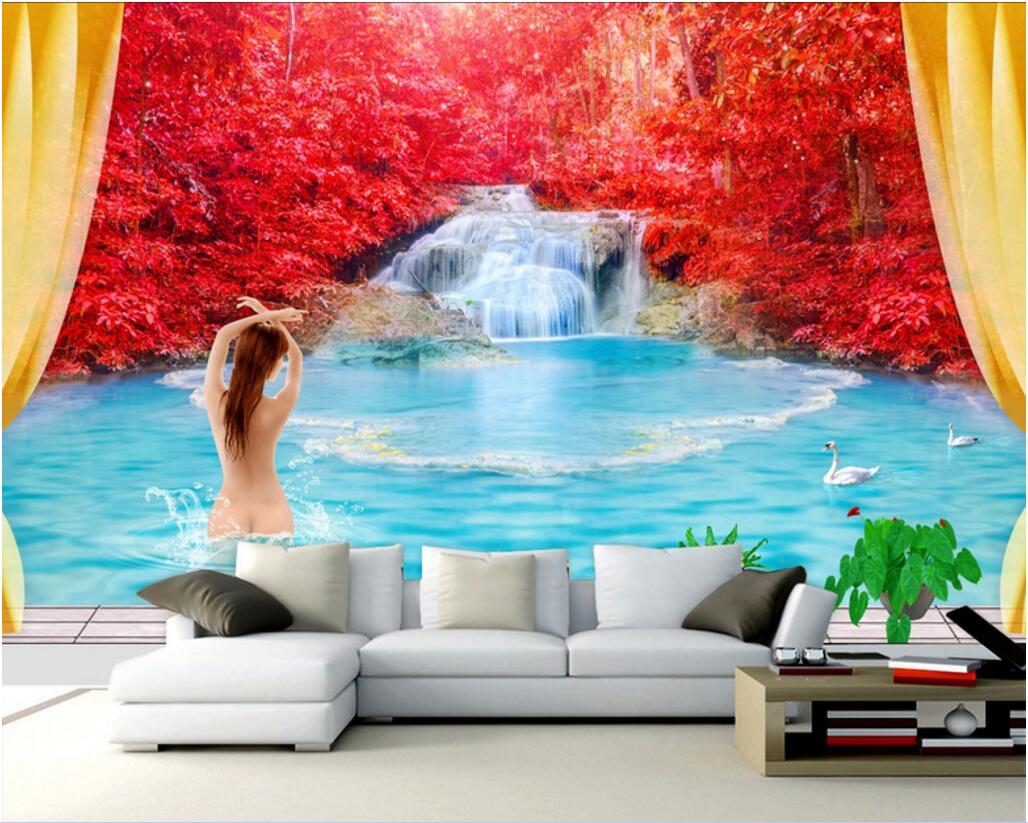 

WDBH 3d wallpaper custom photo Maple forest waterfall tv background home decor living room 3d wall murals wallpaper for walls 3 d, Non-woven wallpaper