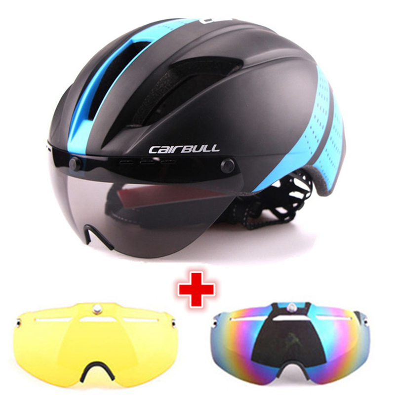 

3 Lens Aero 280g Bicycle Helmet Magnetic Goggles Bike Sport Helmet Racing Speed Airo Time-Trial MTB Road TT Cycling Safty Helmet, Black green