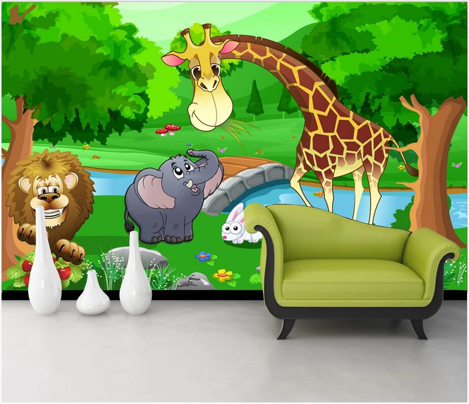 

WDBH custom photo 3d wallpaper Children's room 3D stereo background wall cartoon lion elephant zoo stickers home decor 3d wall murals, Non-woven