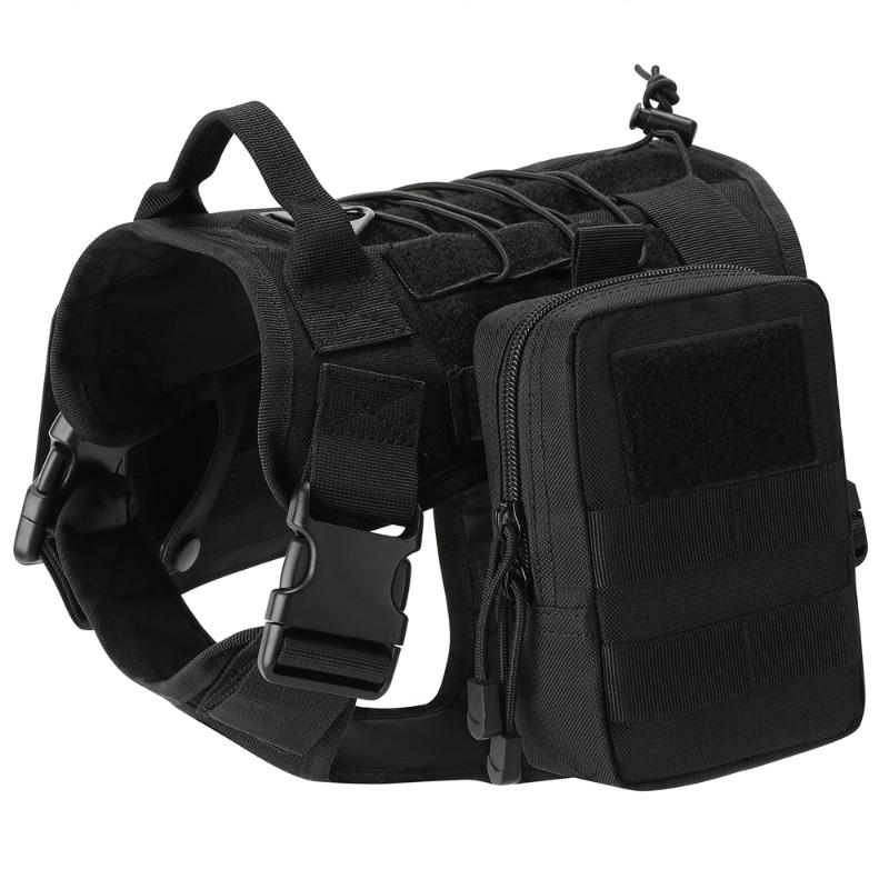 

Dog Vest Tactical Hunting Dog Clothes Harness Adjustable MOLLE Training Harness for Hiking Service Dogs Vests Pouch, Black