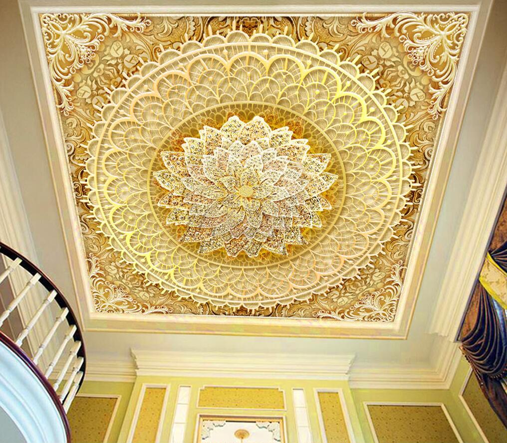 

Custom Photo Wallpaper Home Decor Large European Style Classical Pattern Luxury 3D Living Room Ceiling Gold diamond flower Murals Wallpaper, Other