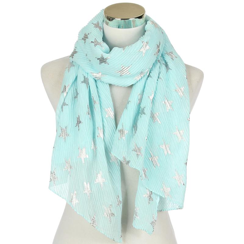 

FOXMOTHER New Fashion Sky Blue Mint White Navy Color Foil Sliver Star Crinkle Hijab Scarf Womens