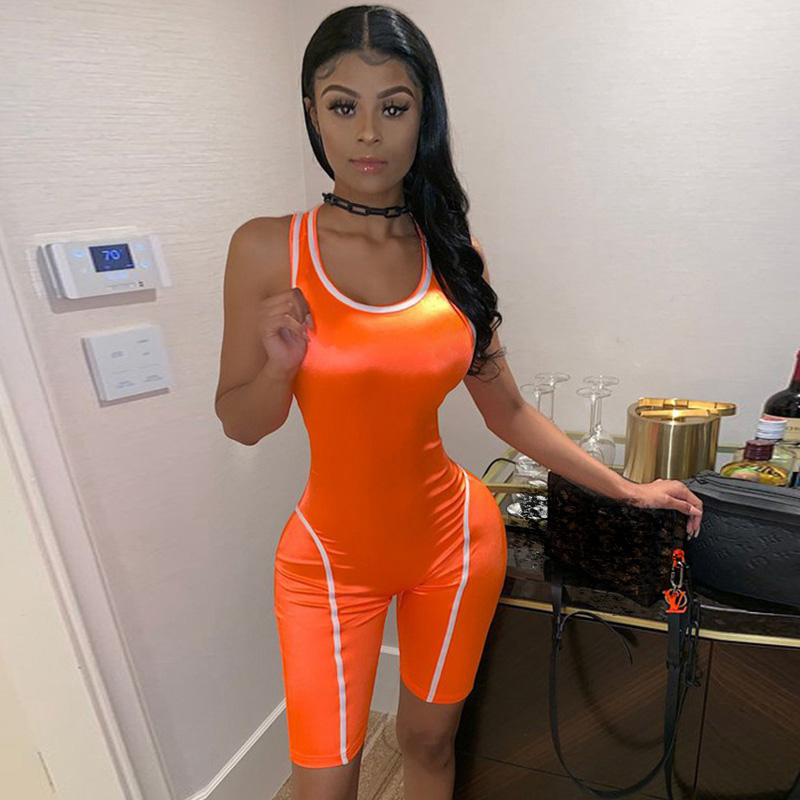 Fitness Casual Rompers Womens Jumpsuit Shorts Overalls Summer Sport Playsuit Reflective Skinny Bodycon Sexy One Piece Jumpsuit-image-486012357