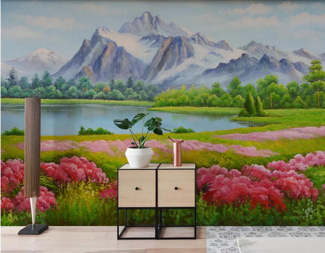 

3d wallpaper custom photo mural Snow Mountain Oasis Giant HD Oil Painting Art Background Mural home decor wall art pictures, Non-woven fabric