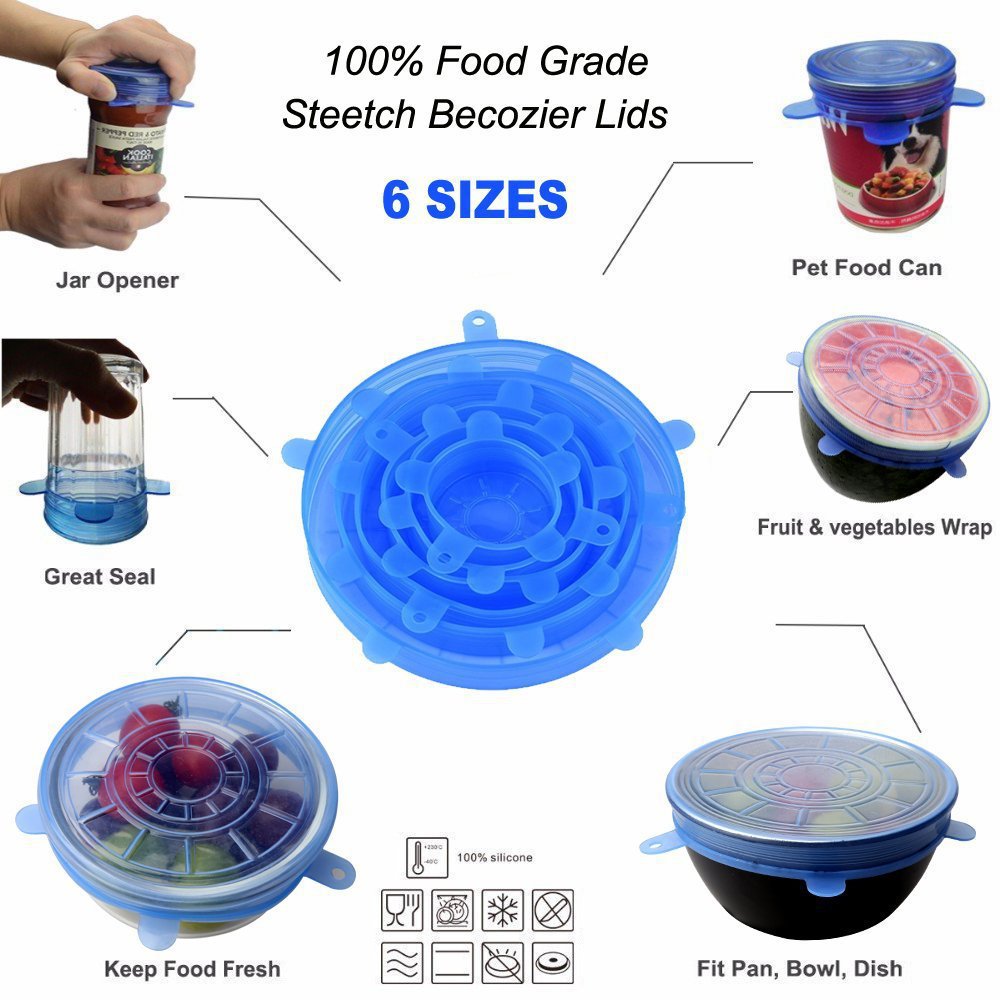 

6 Pcs Silicone Stretch Lids Reusable Airtight Food Wrap Covers Keeping Fresh Seal Bowl Stretchy Wrap Cover Kitchen Cookware