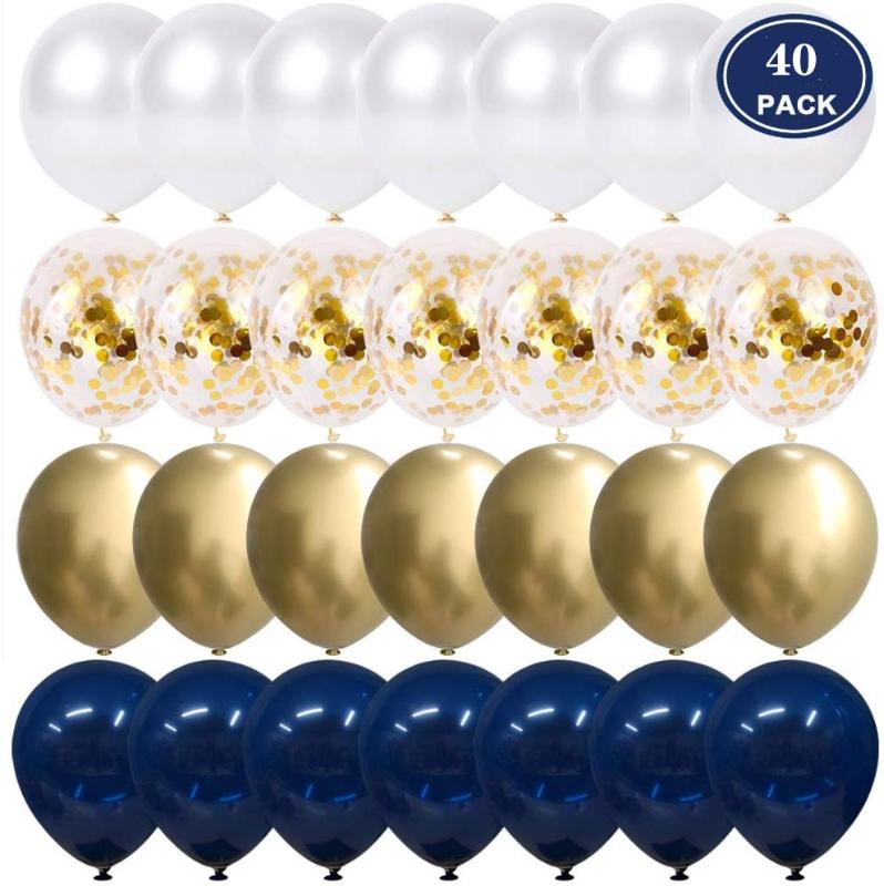 

20/40pcs 10 inch Metallic Gold White Pearl Balloons Baby Shower Wedding Birthday Party Ink Blue Gold Confetti Ballon Decor Kid