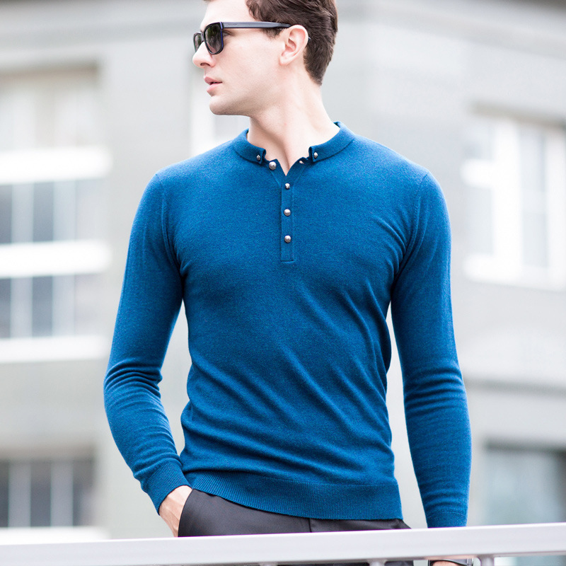 

new arrival fashion 100% Pure Wool Lapel Button Sweater Men Youth Tide Casual Computer Knitted Sweatercoat mens size SM L XL XXL, Black