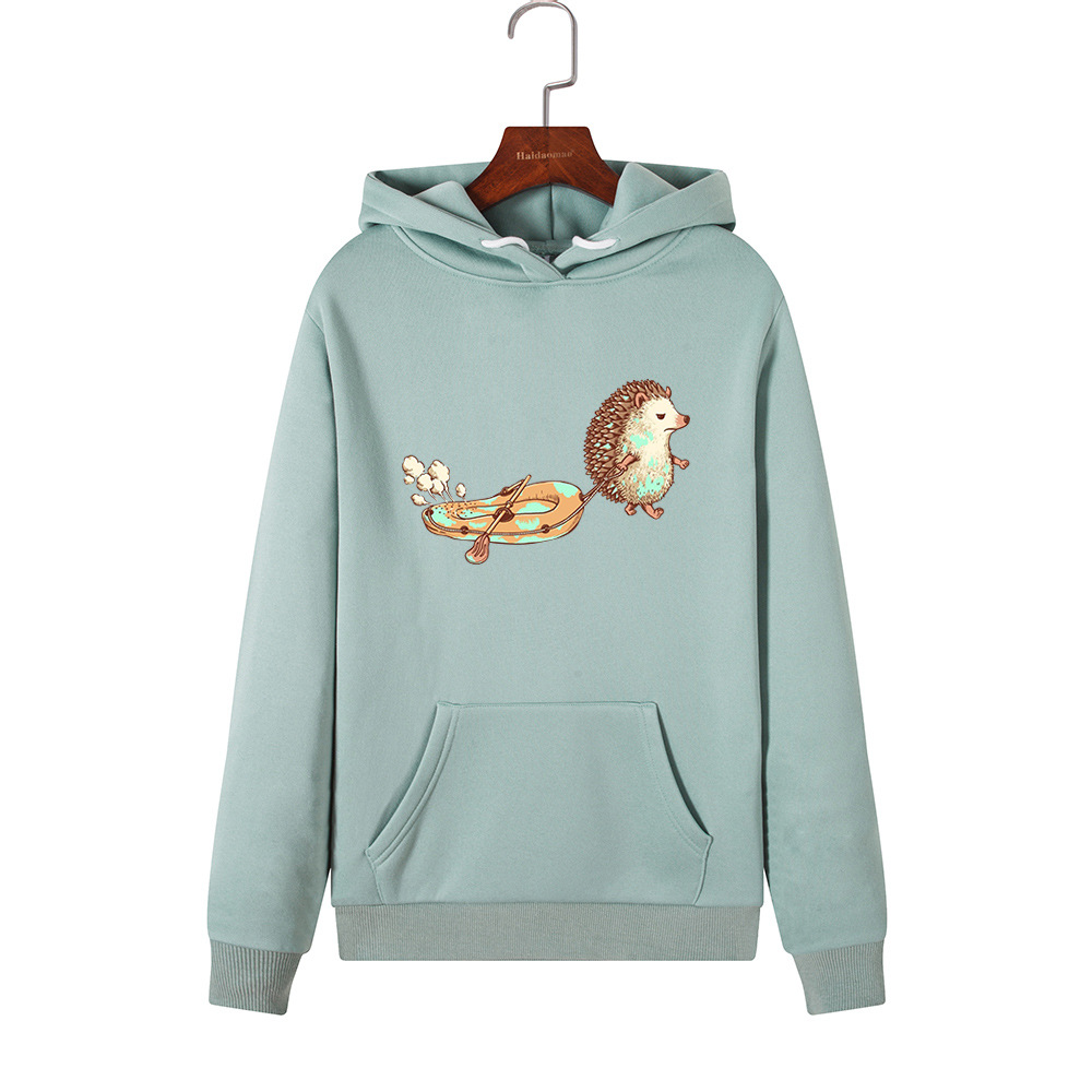 

Hoodies Women 2019 Brand Female Long Sleeve Cute Hedgehog Print Hooded Sweatshirt Tracksuit Pullovers Casual Sportswear -2XL, White