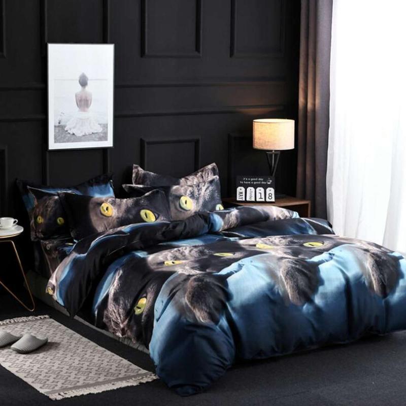 

3D Bedding Set King  Twin Duvet Cover Set,Bed set Animal Black cat eyes, As pic