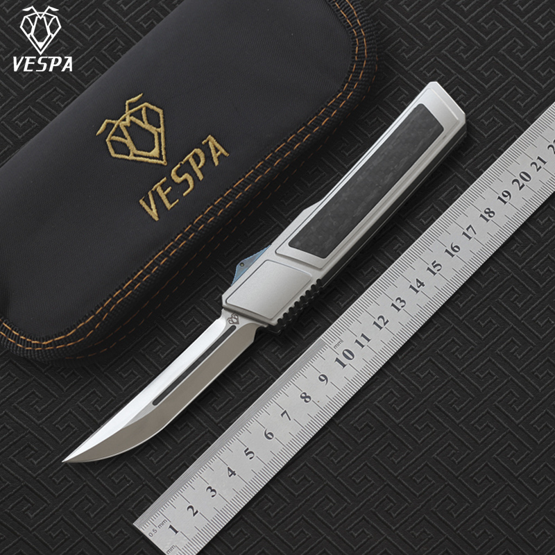 

VESPA Ripper Double folding Knife Blade:M390(Satin) Handle:7075Aluminum + CF,Outdoor camping survival knives EDC tools