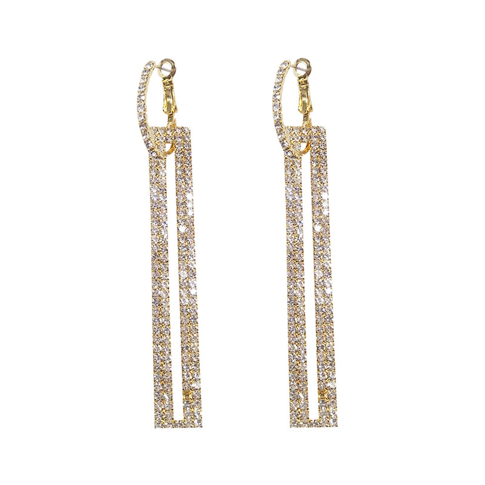 

Fashion Long Geometric Drop Earrings Luxury Gold Silver Color Rectangle Rhinestone Earring for Women Party Jewelry Gift
