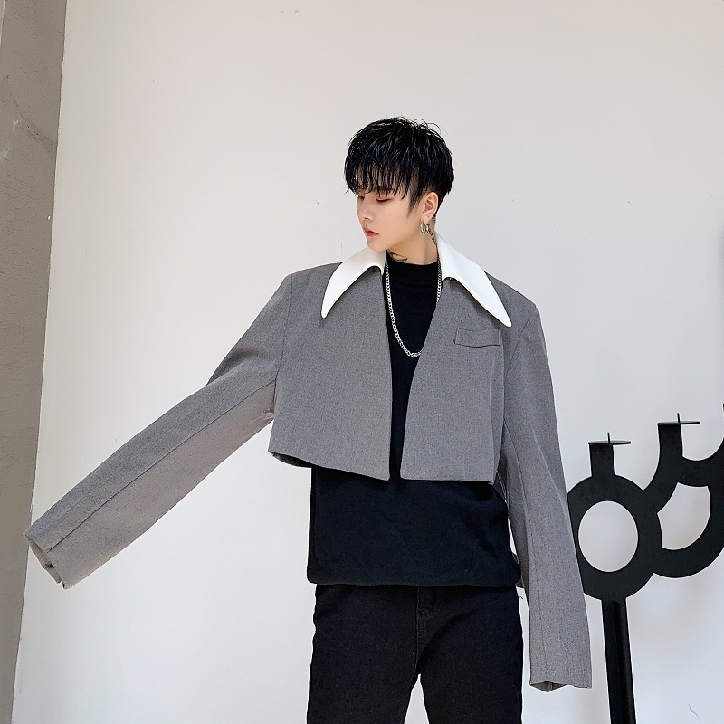 

Men Loose Casual Short Style Suit Jacket Blazer Overcoat Male Women Streetwear Vintage Coat Outerwear Stage Clothes, 3008