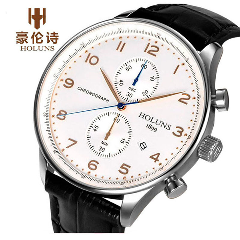 

Holuns Original Watch Mens Top Brand Chronograph Men's Business Genuine Leather Dress Calendar Hour Clock Male Relogio Masculino Y19070603, Blue band