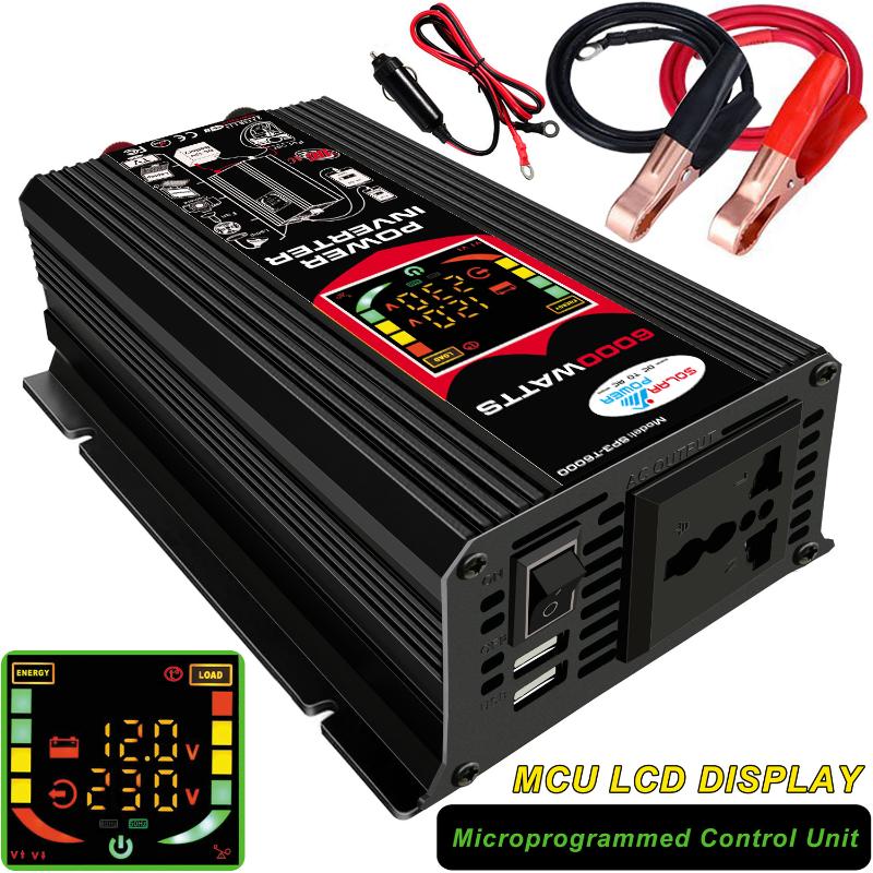 

6000W Dual USB Smart Display Car Power Inverter Converter Adapter 12V to 220V/110V Voltage Transformer Modified Sine Wave