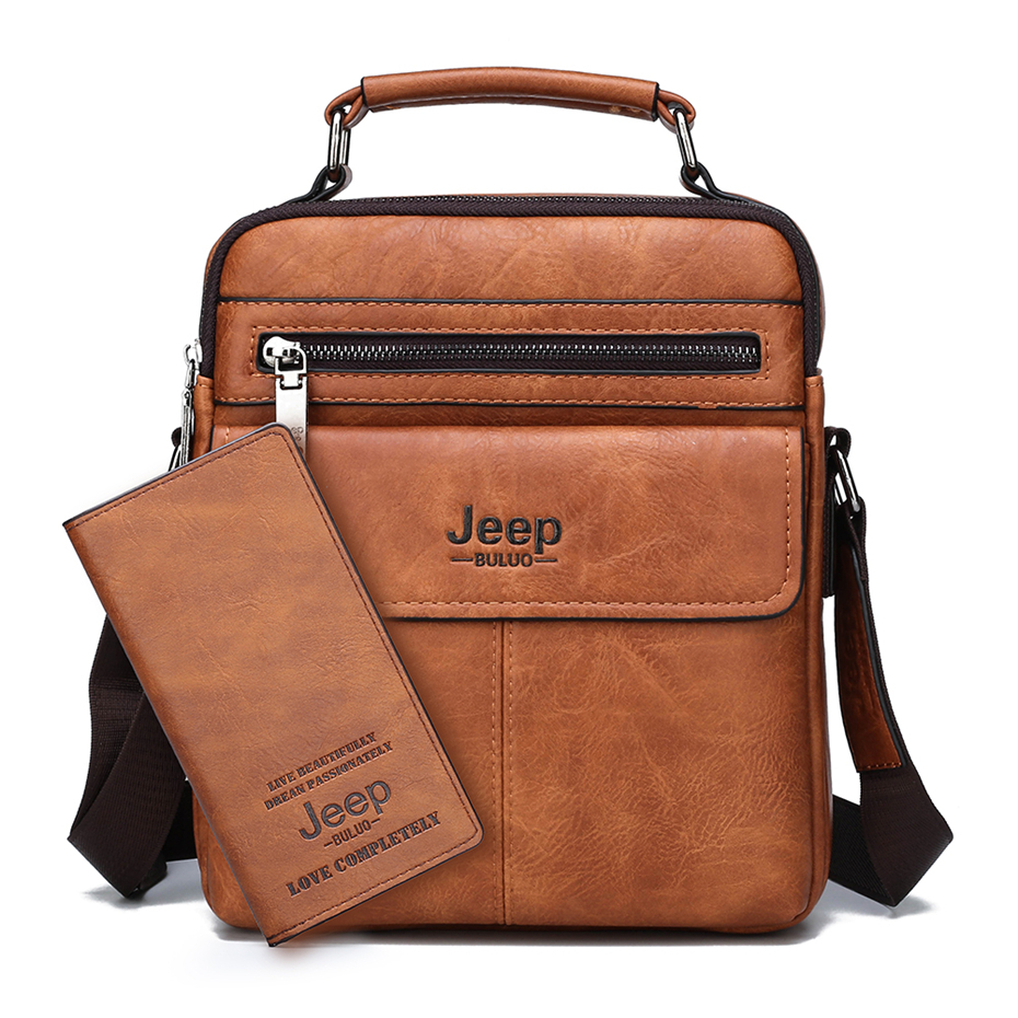 JEEP BULUO Mens Crossbody Shoulder Bags Big Size Split Leather Handbag