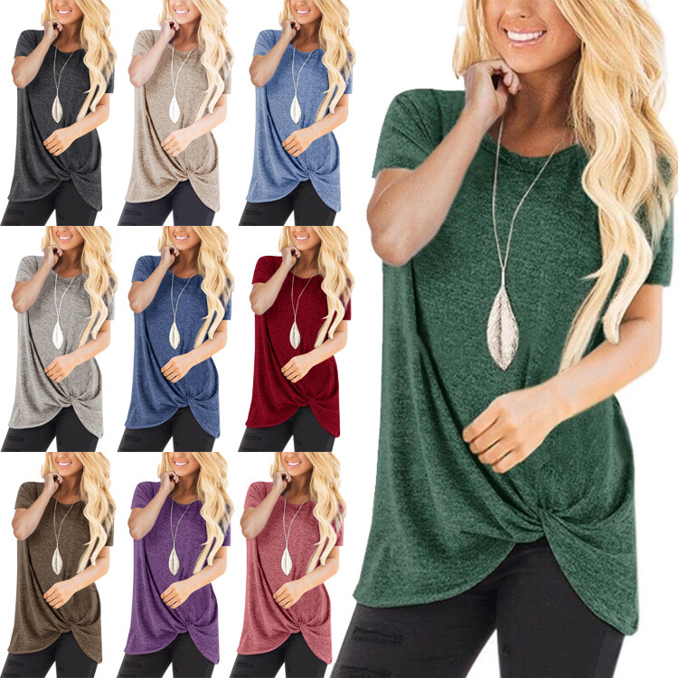 

Summer Home Casual T Shirt Women O Neck Tangle Loose Solid Color Top T Shirt