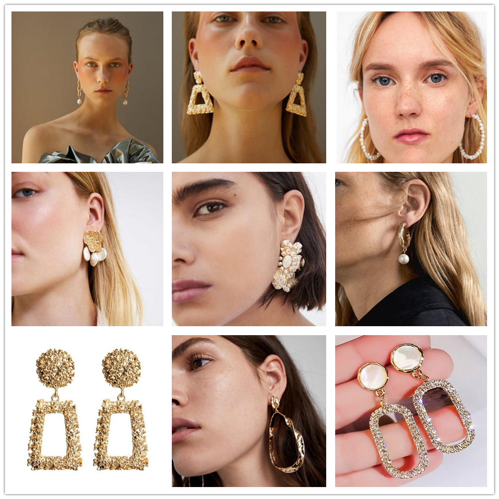 

ZA Style Vintage Earrings for women gold Geometric statement earring 2019 texture metal drop earing Hanging fashion jewelry