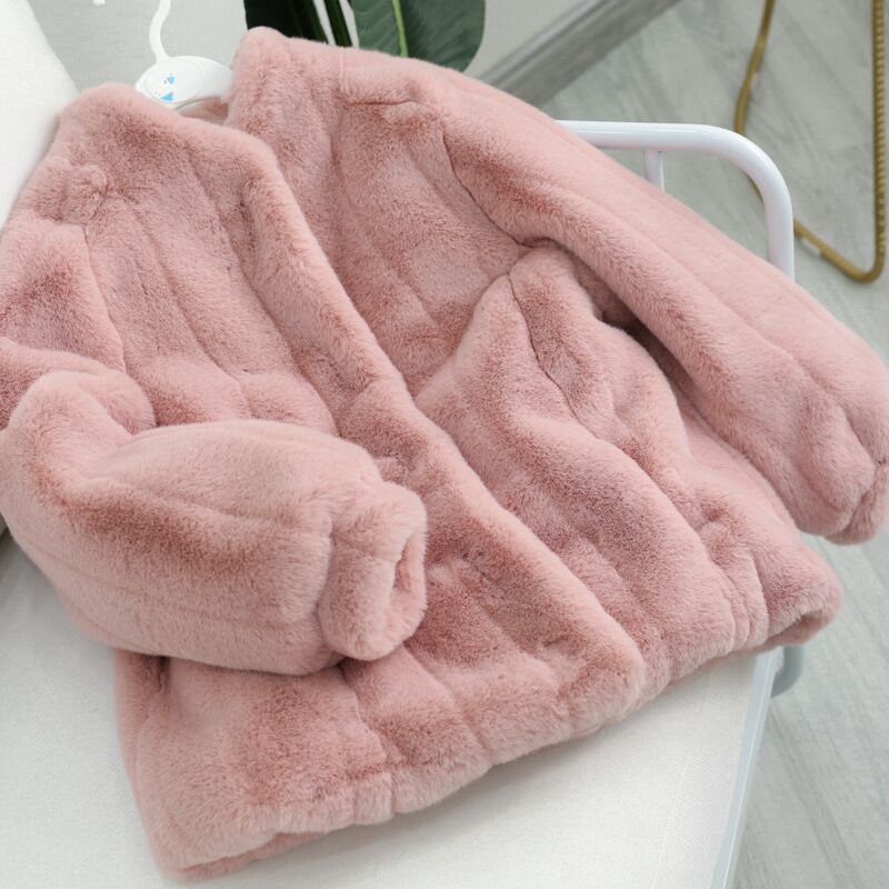 

2020 Winter Girls Faux Fur Coat Soft Little Girls Fur Jackets And Coats Elegant Princess Parkas Thicken Snowsuit Children Coat, Pink