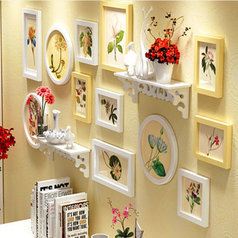 

Frames 12 Pieces Po Frame Set Round Rectangle Combination Wall Picture Sofa TV Decor Hanging Flower Pattern