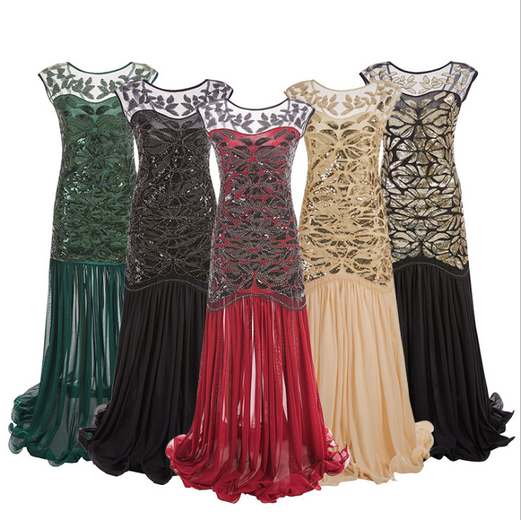 apricot black sequin dress