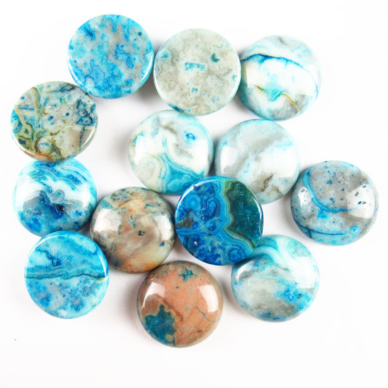 10Pcs 16x5mm Blue Onyx Agate Round CAB CABOCHON