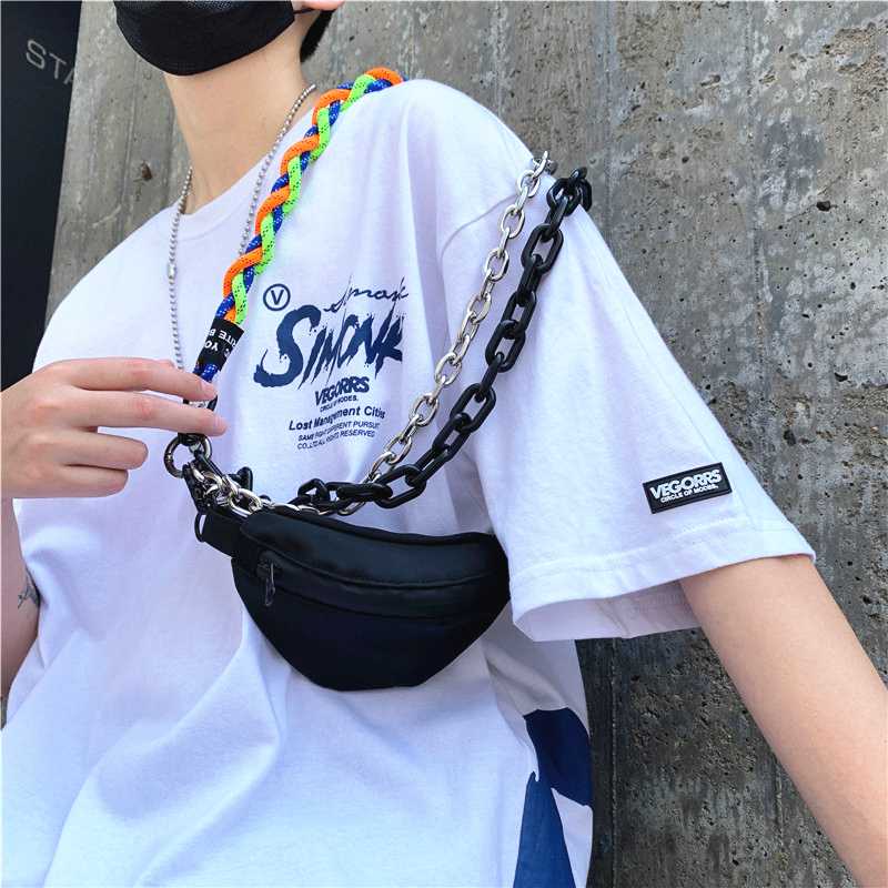 

Multi Chains Unisex Hip Hop Nylon Black Waist Bag Female Male Teenager High Street Rock Style Small Fanny Pack Bum Chest Bags, Green