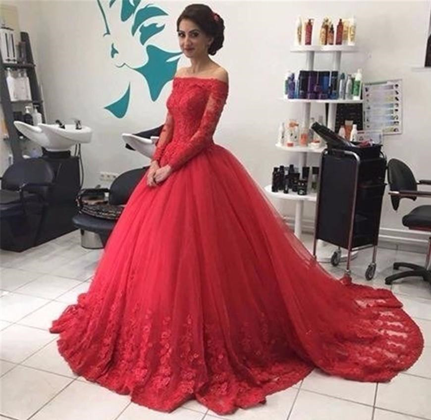 

Elegant Long Sleeves Ball Gown Red Quinceanera Dresses Appliques Tulle Formal Prom Dress New Evening Dresses Vestidos de festa Z27, Burgundy