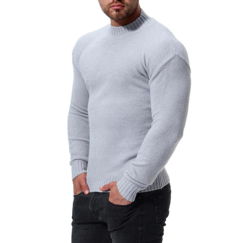 

Spring and Autumn 2020 Solid Cotton Men Pullover Sweater, Light grey