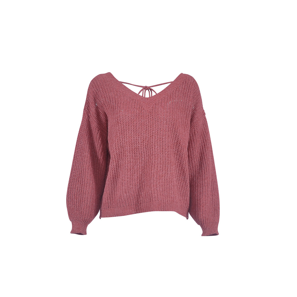 

2020 New Sexy Backless V-neck Sweater Women Pullover Autumn Winter Casual Knitted Sweater Femme solid color fashion sexy women's clothing, 3#