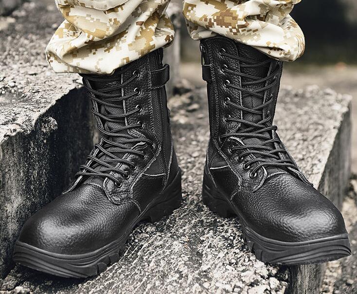 

lleather high Gang steel head anti pressure military boots anti puncture tactical boots wear resistant combat training Sneaker yakuda local online store, Cream