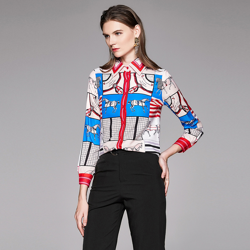 

Luxury Classic Shirt Women Long Sleeve Luxury Floral Print Runway Designer Ladies Blouses Plus Size For Spring Autumn Winter261b, Customize