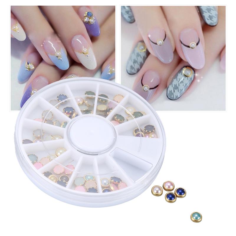

1Box Wheel Nail Art Tips Craft Half Round Heart Pearl Flatback Beads Beige Nail Art DIY Decoration Rhinestone Beauty Makeup Tool