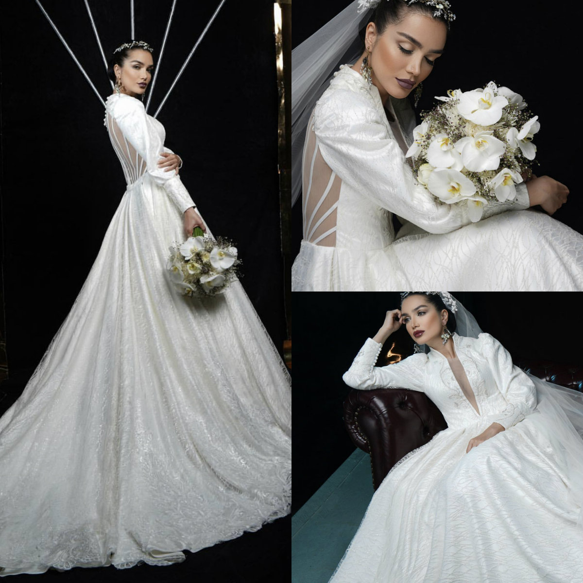 

2020 Embroidery Vintage Wedding Dresses A Line Lace Glitter Long Sleeve Elegant Wedding Dress Sweep Train Custom Made Country Bridal Gowns, Gray