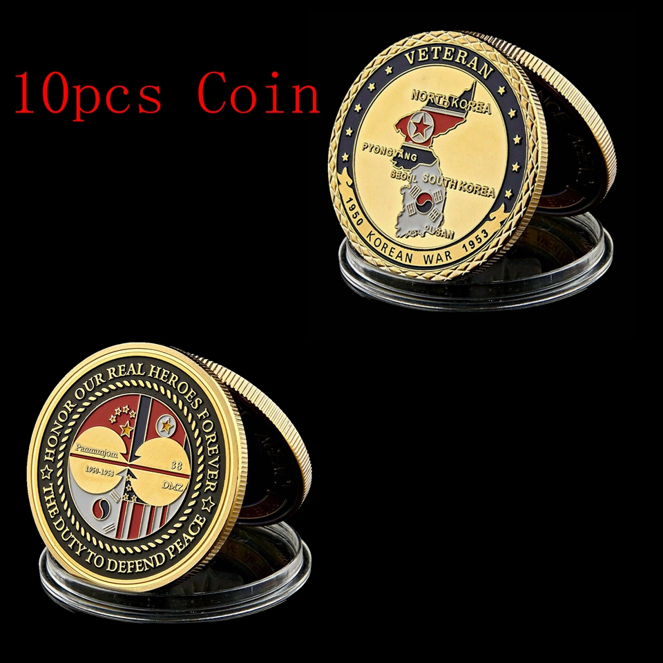 10pcs Arts and Crafts Korean War Veteran Glory Medal Gold Plated Military Challenge Coin Collection-image-531441067