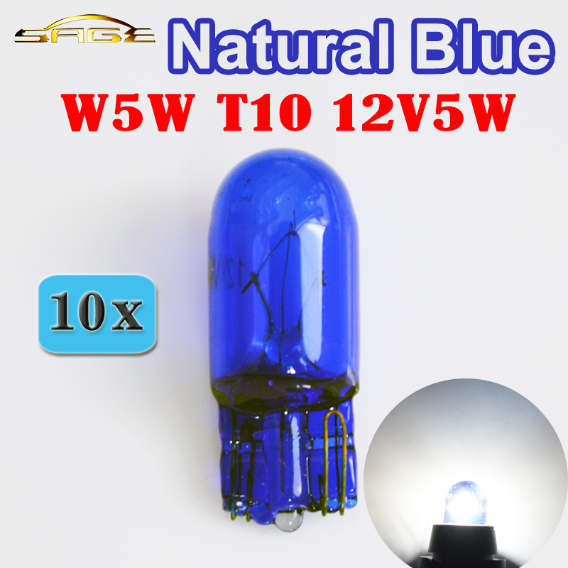 

flytop (10 Pieces/Lot) 501 W5W XENON T10 Natural Blue Glass 12V 5W W2.1x9.5d Single Filament Super White Car Bulb Lamp, As pic
