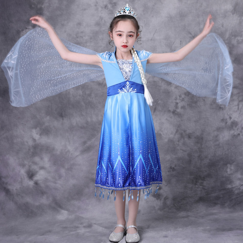 

Girls Dress Aisha Short Sleeve Printed Dress Children Summer Princess Dresses 2020 New Novelty Style Skirts Girls Luxury Ball Gowns Hot Sell, Blue