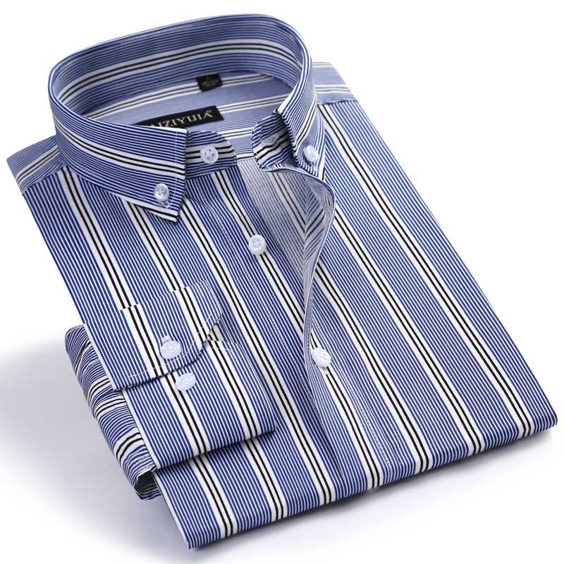 

Men's Formal Long Sleeve Pinstripe Office Shirts Comfortable Standard-fit 100% Cotton Casual Button Collar Dress Shirt, Czyj6323c