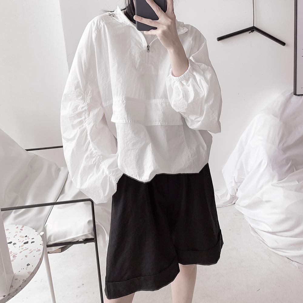 

New Arrival Women's Hoodies Solid Color Pullover Matte Light Lantern Sleeves Hooded Ladies Sunscreen Sweatshirt Loose Summer, Gray