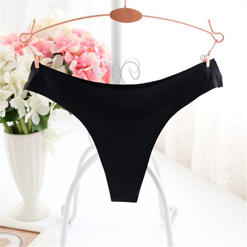 

Sexy Seamless Thong Solid Tangas Women Sexy G string Soft Nylon Mid Waist Panties Women Lingerie Panty Intimates 1pcs PS5030, Black thong