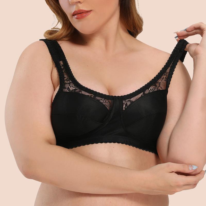 

Sexy Lingerie Lace No-padded Women Plus Size Bra 36-56 A B C D DD E F G H Cup Larger Bosom Bralette Underwire brassiere BH, Black