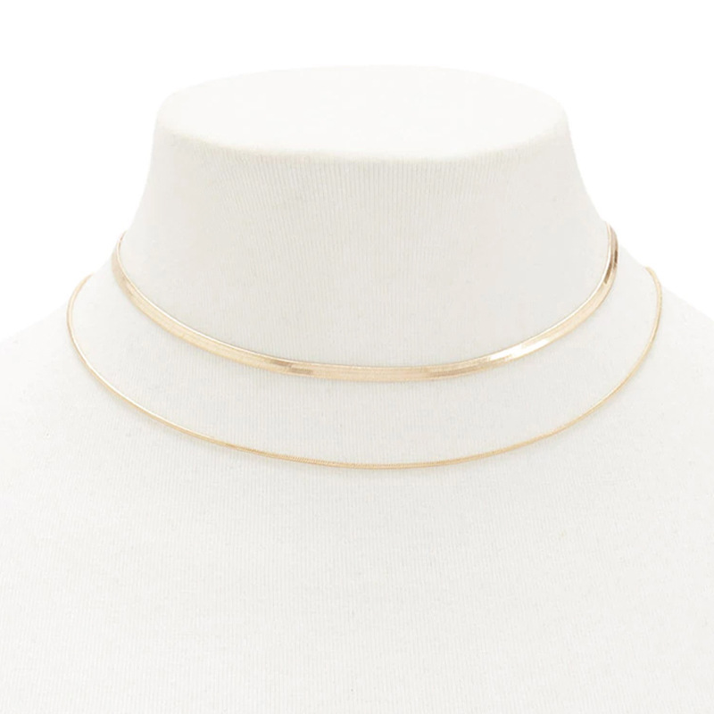 

Chains Gold Silver Color Statement Snake Chain Necklace Women Double Layer Choker Fashion Collares Collier