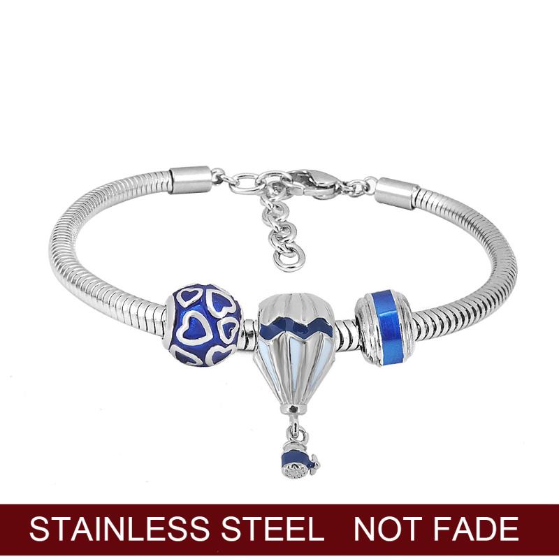 

Charm Bracelets 2021 Arrival Stainless Steel Beads Blue Air Balloon Pendant Charms Fit Original Pandoras Women DIY Jewelry