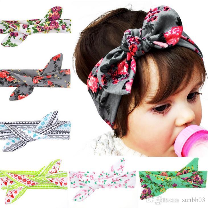 

New Europe Fashion Baby Head Bands Bunny Ear Knot Floral Pattern Infant Headband Kids Hair Band Headwear Children Hair Accessory A681, Please remark color